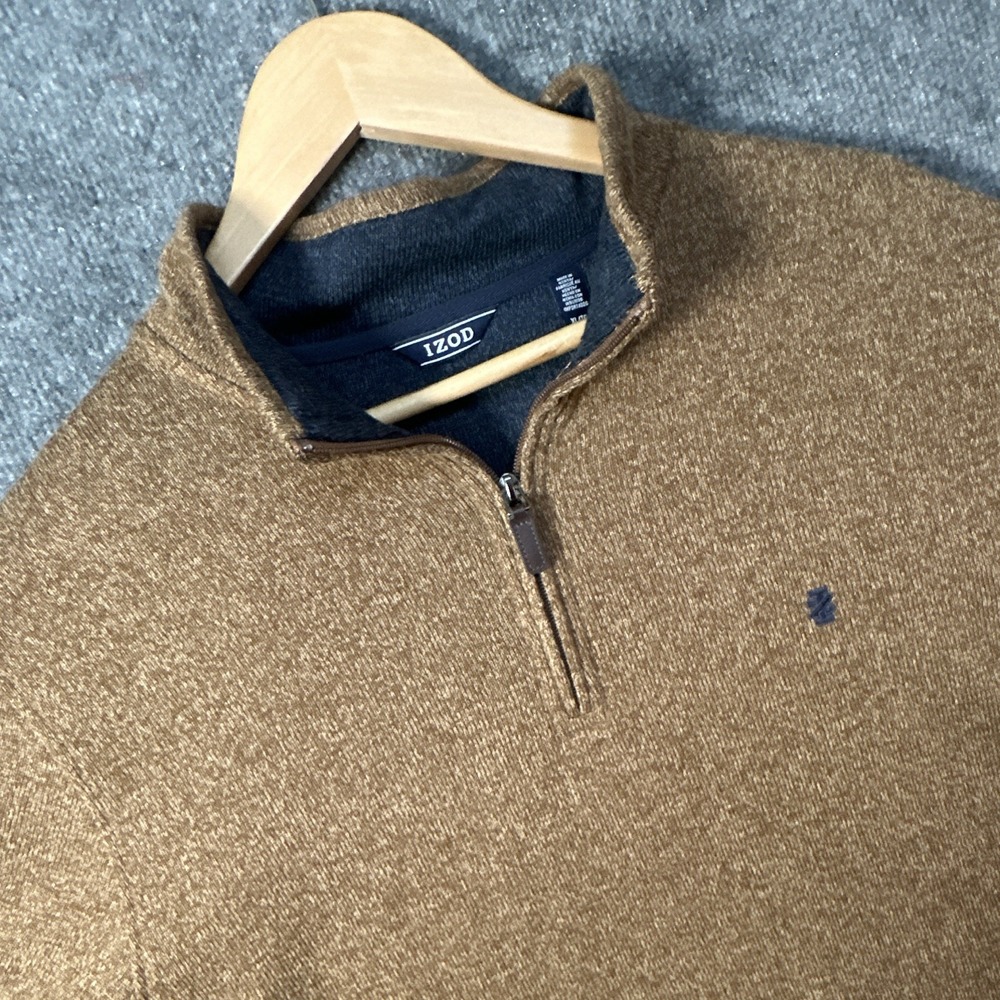 Izod Men's 1/4 Zip Pullover Sweater Cotton Brown Size XL Winter Warm